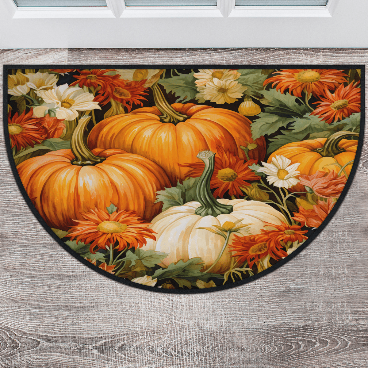 Butterfly Moon Flower Half Round Door Mat - Non-Slip Absorbent Entrance Rug, 36x24 Inches, Washable Low Profile