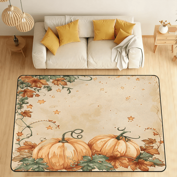 CURLYOOT Pumpkins Fall Maple Retro Area Rugs for Living Room Bedroom, 4' 10" x 6' 8" Washable Rug, Floor Carpet with Non Slip Backing for Dining Room Indoor