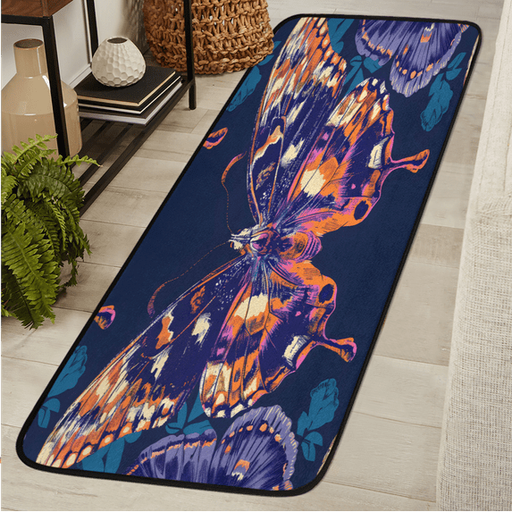 CURLYOOT Purple Butterfly Butterflies Runner Rug 2'x6' Washable Kitchen Runner Rug Indoor Non Slip Laundry Rugs Floor Carpet for Hallway Kitchen Entryway Bedroom Living Room