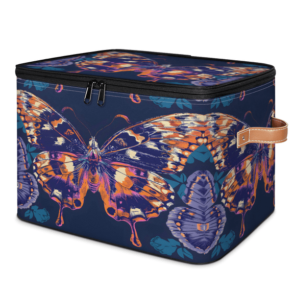 CURLYOOT Purple Butterfly Butterflies Storage Bins with Lid, Decorative Fabric Storage Boxes, Foldable Closet Shelf Organizer Baskets for Bedroom, Living Room, Home