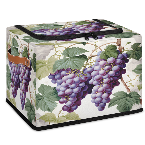 CURLYOOT Purple Grape Storage Bin with Zipper Lid, Foldable Clothes Organizer Lidded Storage Baskets, Rectangular Box Closet Shelf Container Organizer for Home Dorm