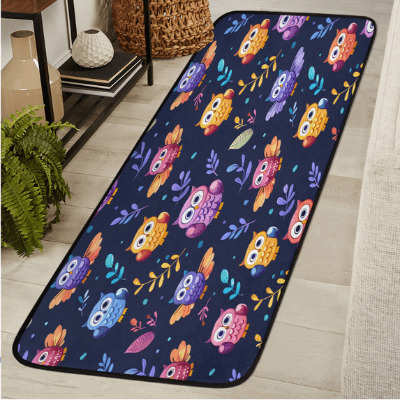 CURLYOOT Purple Owl Runner Rug 2'x6' Washable Kitchen Runner Rug Indoor Non Slip Laundry Rugs Floor Carpet for Hallway Kitchen Entryway Bedroom Living Room
