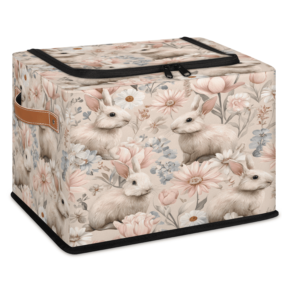 CURLYOOT Rabbits Animals Wildflower Storage Bin with Zipper Lid ...