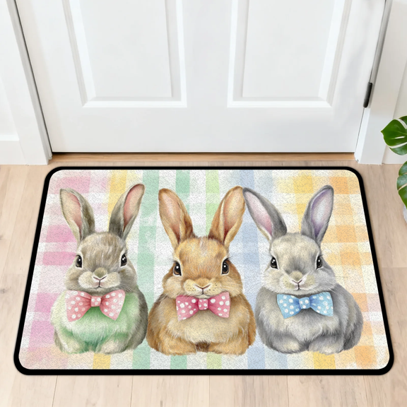 CURLYOOT Rabbits Cutes Animal Front Door Mat, Washable Non-Slip Door Mat, Indoor Outdoor Floor Mats Absorbent Welcome Doormat for Entrance 20" x 30"