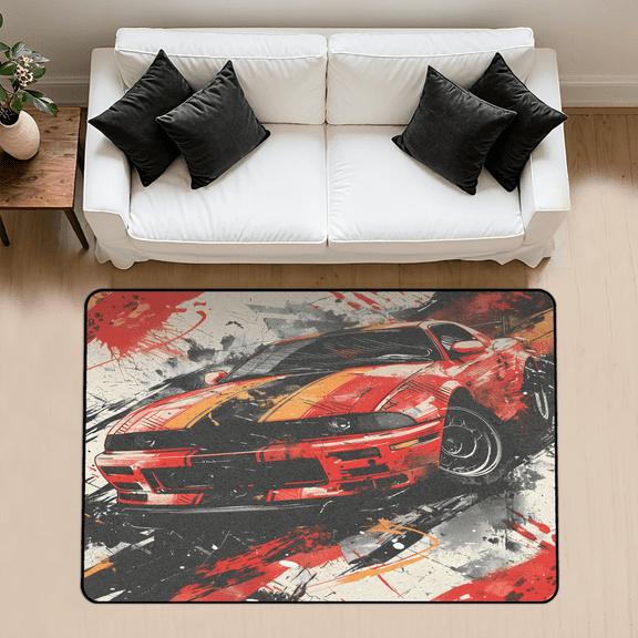 CURLYOOT Race Car Cool Area Rug 3x5 Ft Rugs for Entryway Entrance Kitchen, Washable Non Slip Indoor Floor Carpet for Bedroom Living Room