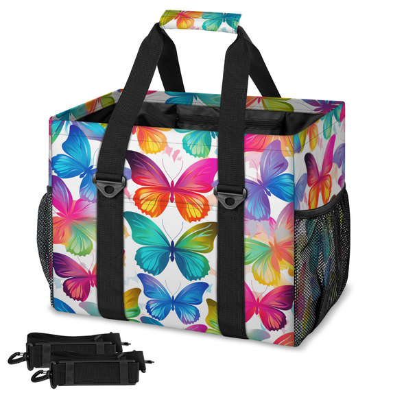 CURLYOOT Rainbow Butterfly Reusable Grocery Bag, Large Shopping Tote ...