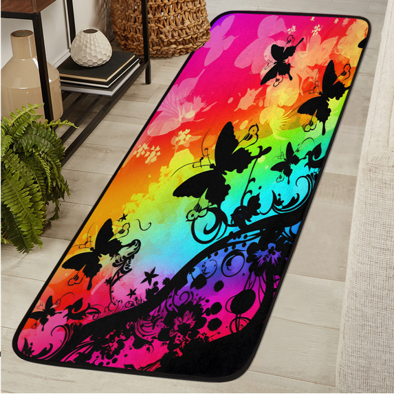 CURLYOOT Rainbow Butterfly Runner Rug 2'x6' Washable Kitchen Runner Rug Indoor Non Slip Laundry Rugs Floor Carpet for Hallway Kitchen Entryway Bedroom Living Room