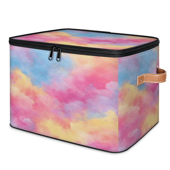 CURLYOOT Rainbow Clouds Storage Bins with Lid, Decorative Fabric Closet Boxes with Lids, Foldable Storage Baskets Shelves Container Organizers for Bedroom, Living Room, Dorm