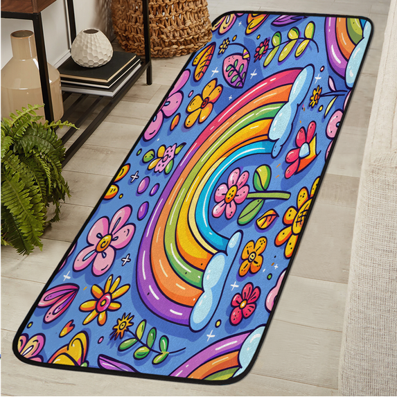 CURLYOOT Rainbow Flower Runner Rug 2'x6' Washable Kitchen Runner Rug Indoor Non Slip Laundry Rugs Colorful Floor Carpet for Hallway Kitchen Entryway Bedroom Living Room