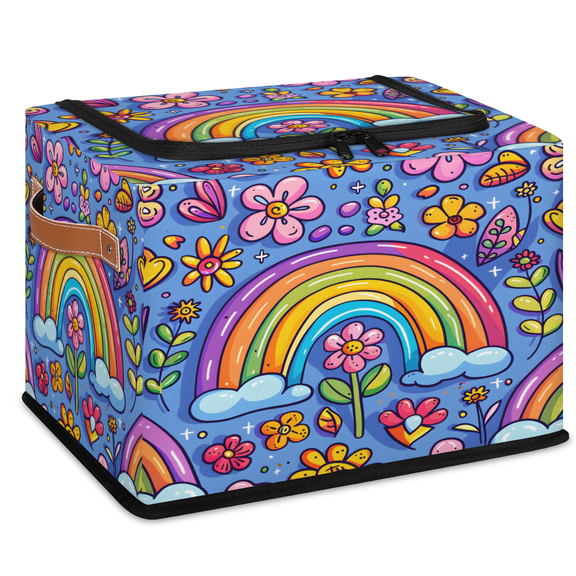 CURLYOOT Rainbow Flower Storage Bin with Zipper Lid Foldable Storage Basket Box Colorful Clothes Organizer Container for Closet, Shelf, Bedroom, Home Decor