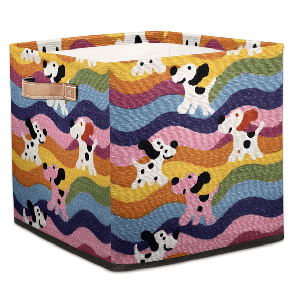 CURLYOOT Rainbow Puppy Dog Cube Storage Bin, 13 x 13 x 13 Storage Cube Bins for Organizing, Fabric Foldable Closet Baskets with Handles for Closet, Shelves, Clothes