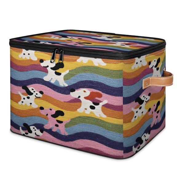 CURLYOOT Rainbow Puppy Dog Storage Bins with Lid, Decorative Fabric Closet Boxes with Lids, Foldable Storage Baskets Shelves Container Organizers for Bedroom, Living Room, Dorm