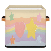 CURLYOOT Rainbow Star Love Cube Storage Bin, 11 Inch Storage Cube Fabric Bin for Shelves, Foldable Clothes Organizer Baskets with Leather Handle for Closet Home