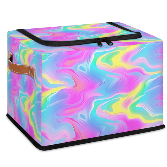 CURLYOOT Rainbow Storage Bin with Zipper Lid Foldable Storage Basket Box Boho Abstract Clothes Organizer Container for Closet, Shelf, Bedroom, Home Decor