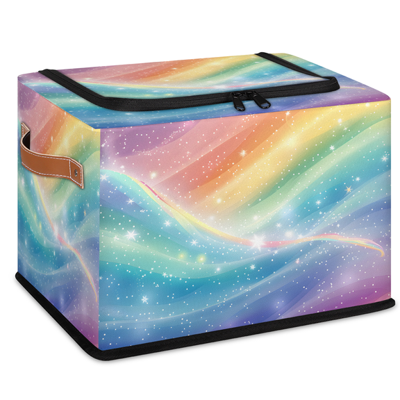 CURLYOOT Rainbow Storage Bin with Zipper Lid Foldable Storage Basket Box Colorful Sky Clothes Organizer Container for Closet, Shelf, Bedroom, Home Decor