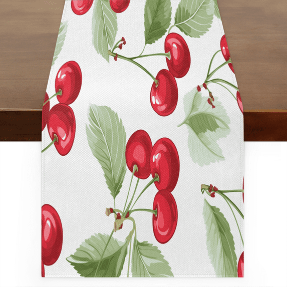 CURLYOOT Red Cherry Linen Table Runner 72 Inches Long Kitchen Dining ...