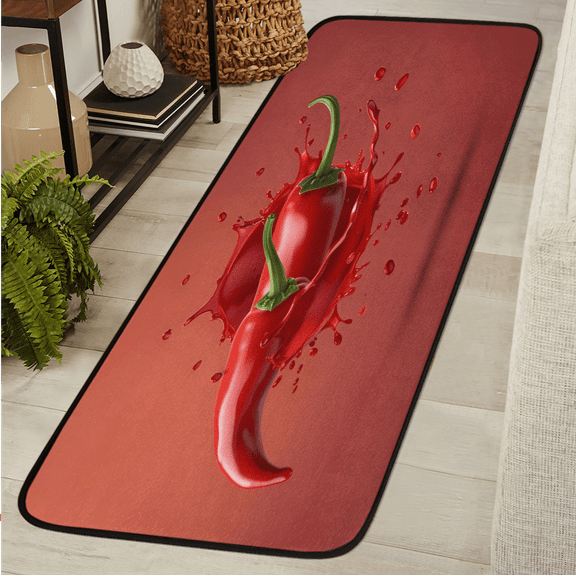 CURLYOOT Red Chilli Runner Rug 2'x6' Washable Kitchen Runner Rug Indoor Non Slip Laundry Rugs Vegetable Chilli Floor Carpet for Hallway Kitchen Entryway Bedroom Living Room