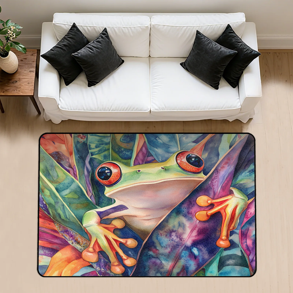 CURLYOOT Red Eyed Tree Frog Animal Jungle Rug for Living Room Bedroom, 4x6 Ft Washable Area Rug, Non Slip Rugs for Entryway, Large Carpet for Indoor Dining Room