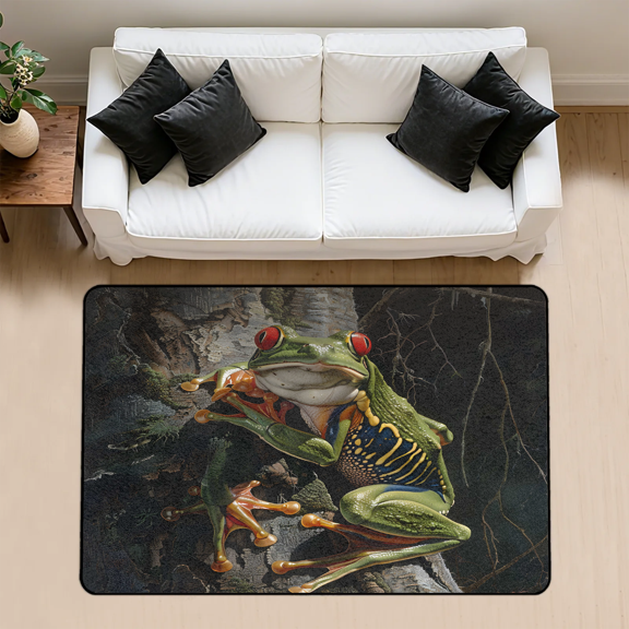 CURLYOOT Red Eyed Tree Frog Area Rug 3x5 Ft Rugs for Entryway Entrance Kitchen, Washable Non Slip Indoor Floor Carpet for Bedroom Living Room