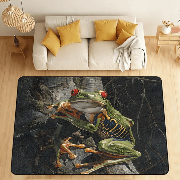 CURLYOOT Red Eyed Tree Frog Area Rugs for Living Room Bedroom, 4' 10" x 6' 8" Washable Rug, Floor Carpet with Non Slip Backing for Dining Room Indoor