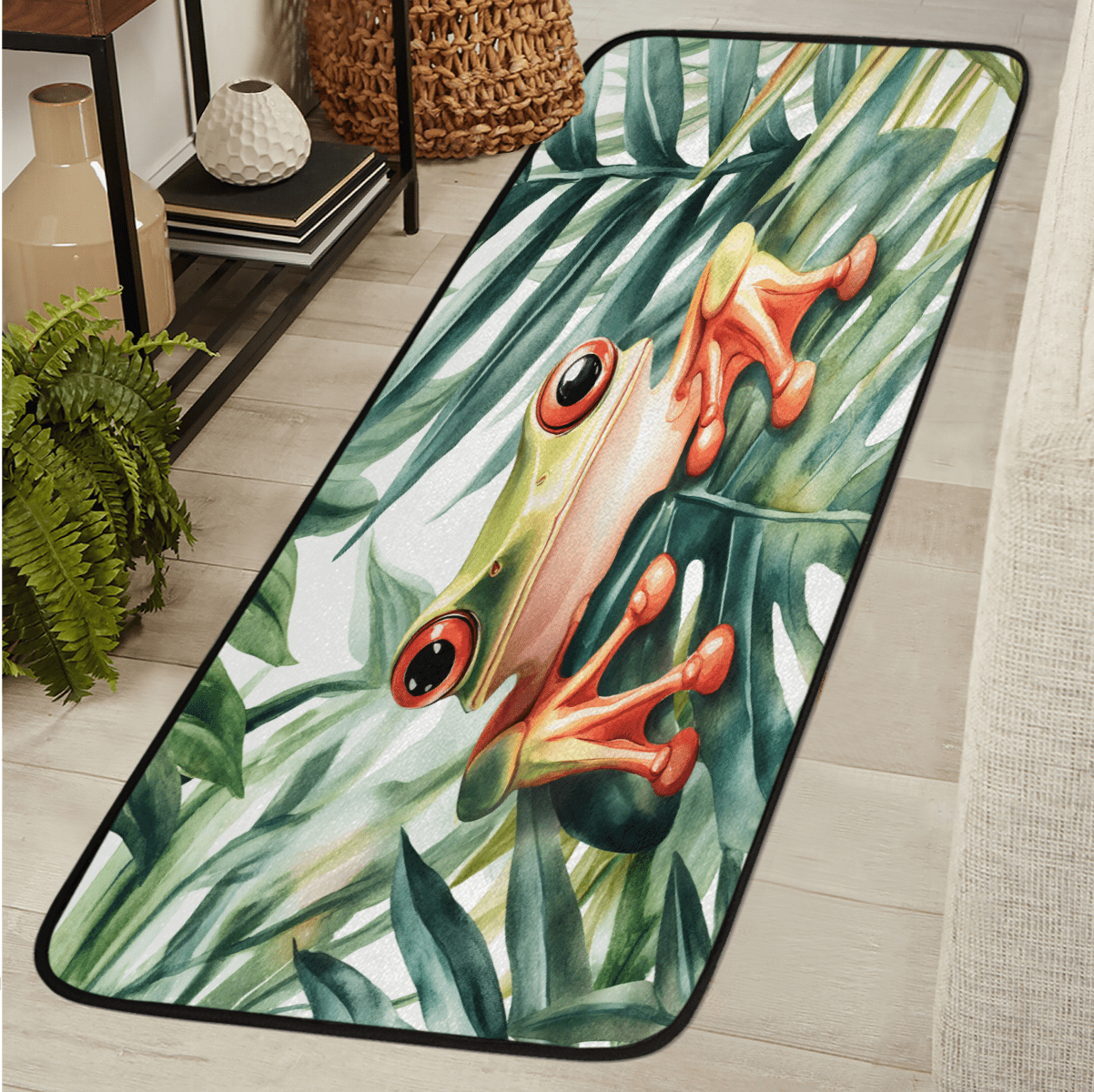 Frog Rugs CURLYOOT Red Eyed Tree Frog Leaves Runner Rug 2'x6' Washable Kitchen ...