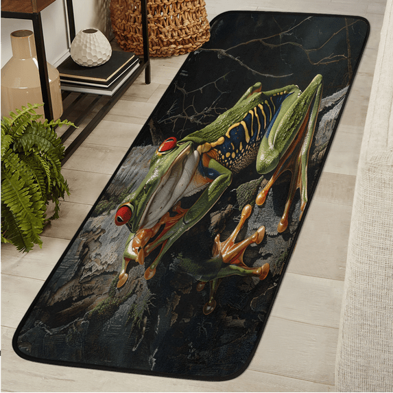 CURLYOOT Red Eyed Tree Frog Runner Rug 2'x6' Washable Kitchen Runner Rug Indoor Non Slip Laundry Rugs Floor Carpet for Hallway Kitchen Entryway Bedroom Living Room