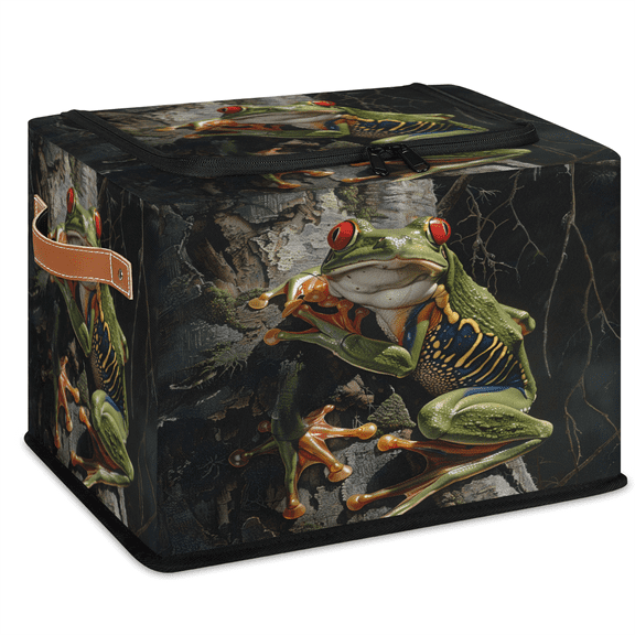 CURLYOOT Red Eyed Tree Frog Storage Bin With Zipper Lid, Foldable Clothes Organizer Lidded Storage Baskets, Rectangular Box Closet Shelf Organizer