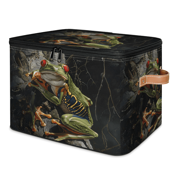 CURLYOOT Red Eyed Tree Frog Storage Bins with Lid, Decorative Fabric Storage Boxes, Foldable Closet Shelf Organizer Baskets for Bedroom, Living Room, Home