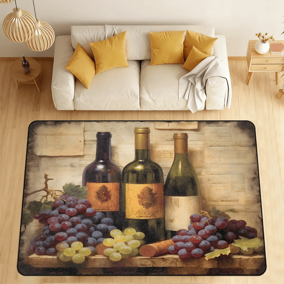 CURLYOOT Red Wine And Grapes Area Rugs 5'x7' Washable Rug Large Living Room Rug Non Slip Indoor Floor Carpet for Dining Room Bedroom Home