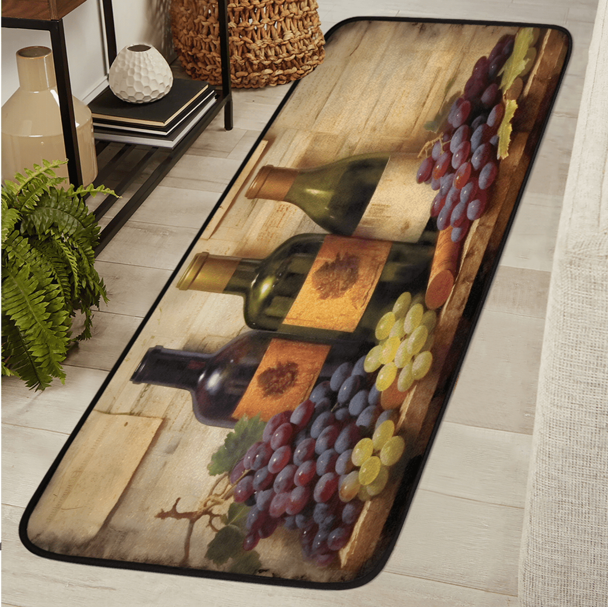 CURLYOOT Red Wine And Grapes Runner Rug 2'x6' Washable Kitchen Runner ...