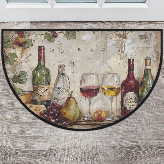 CURLYOOT Red Wine Retro Half Round Door Mat 40'' x 63'', Indoor Outdoor Entrance Rug, Semi Circular Area Rug, Non Slip Washable Absorbent Doormat, Laundry Room Rug