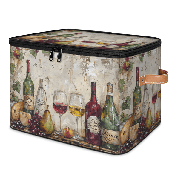 CURLYOOT Red Wine Retro Storage Bins with Lid, Decorative Fabric Storage Boxes, Foldable Closet Shelf Organizer Baskets for Bedroom, Living Room, Home