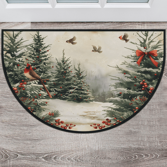 CURLYOOT Retro Christmas Half Round Door Mat, Indoor Outdoor Entrance Rug, Semi Circular Area Rug, Non Slip Washable Absorbent Doormat, Laundry Room Rug 24'' x 36''
