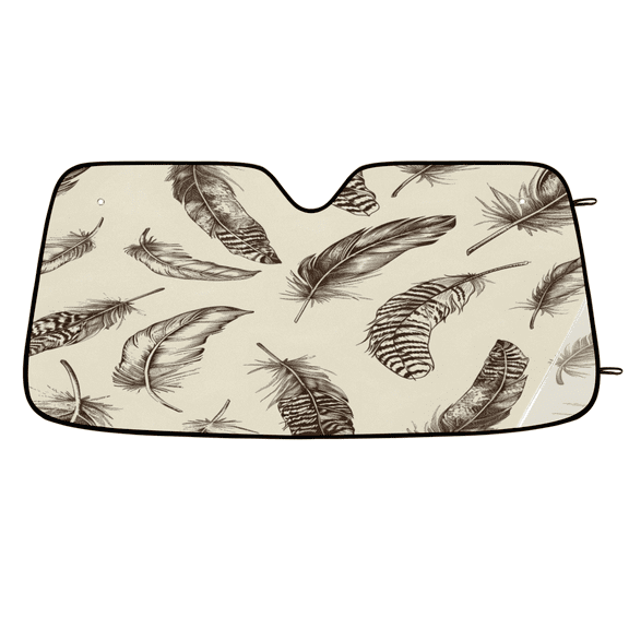 CURLYOOT Retro Feather Car Windshield Sun Shade, Foldable Front Window Sunshade Blocks UV Rays, Feather Drawing Window Shades for Car SUV Truck, 55 x 27.5 Inch