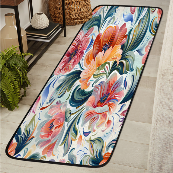 CURLYOOT Retro Flowers Runner Rug 2'x6' Washable Kitchen Runner Rug Indoor Non Slip Laundry Rugs Watercolor Floor Carpet for Hallway Kitchen Entryway Bedroom Living Room