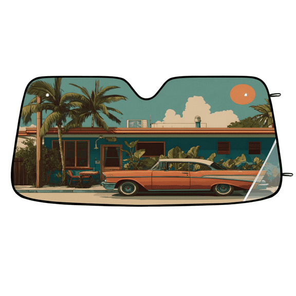 CURLYOOT Retro Hippie Bus Car Windshield Sun Shade, Foldable Front Window Sunshade Blocks UV Rays, Window Shades for Car SUV Truck, 55 x 27.5 Inch