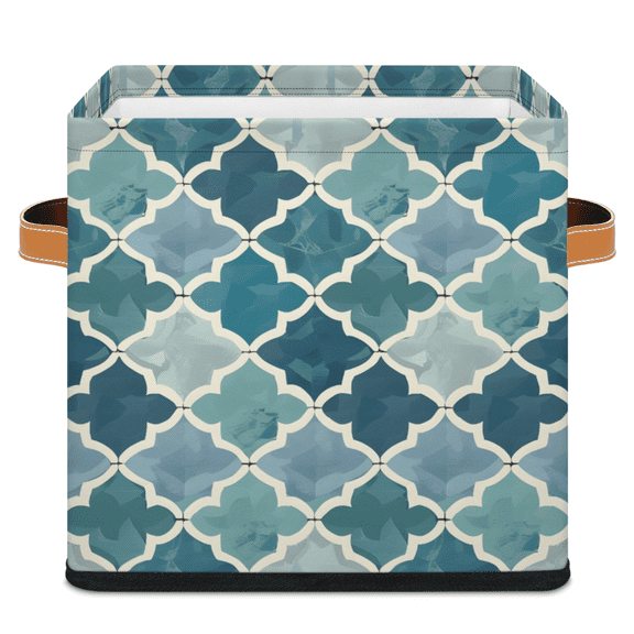 CURLYOOT Retro Morocco Tile Cube Storage Bin 11 Inch Fabric Storage Cube for Shelves Decorative Geometric Foldable Basket with Leather Handle for Closet Shelves Organizer