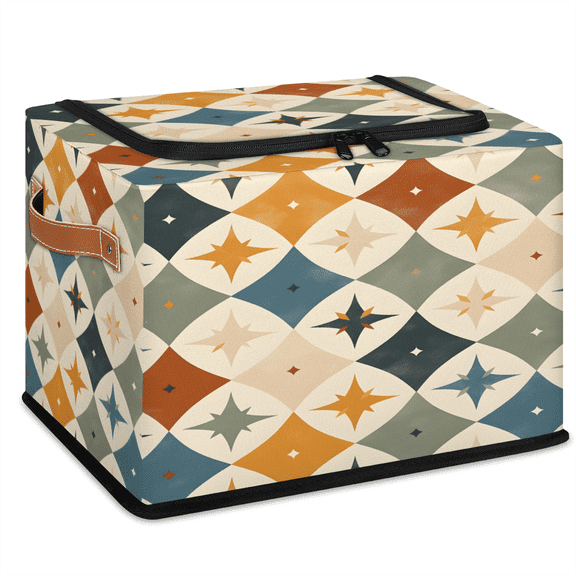 CURLYOOT Rhombus Pattern Storage Bin with Zipper Lid, Fabric Storage Basket with Handles, Decorative Foldable Storages Box Clothes Organizer for Closet, Shelf