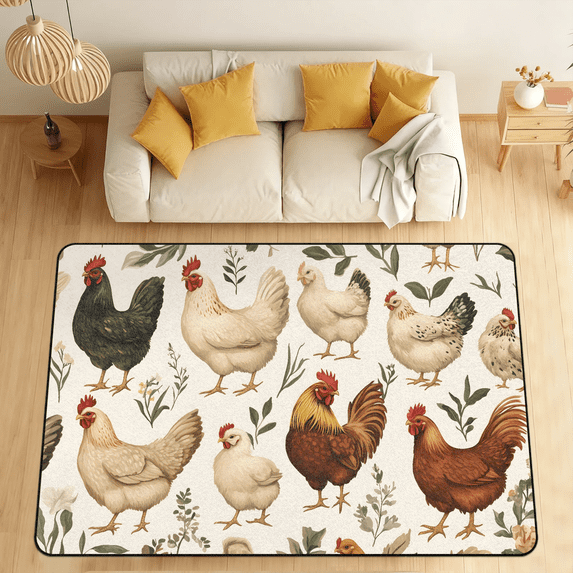 CURLYOOT Rooster Rustic Area Rugs 5'x7' Washable Rug Large Living Room Rug Non Slip Indoor Floor Carpet for Dining Room Bedroom Home