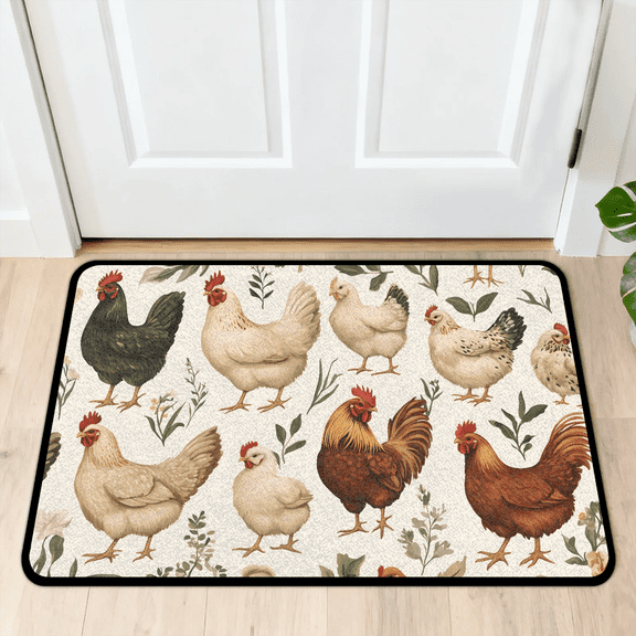 CURLYOOT Rooster Rustic Indoor Doormat, Non-Slip Absorbent Door Mat 24" x 16", Entrance Floor Mat Washable Entry Doormats for Entryway Front Back Door