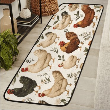 Daniel Farm Fresh Rooster Printed Nylon Kitchen Rug – 18x30, Non-Skid Back, Multicolor, Machine Washable