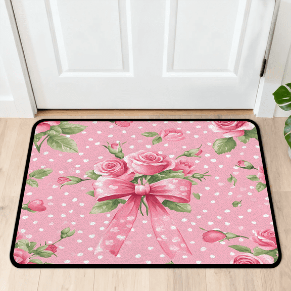 CURLYOOT Rose Door Mat 24" x 36" Absorbent Front Doormat Entrance Mat Non-Slip Washable Welcome Mats Polka Dots Floor Mats for Entryway Indoor Outdoor