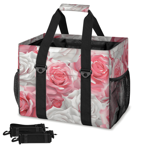 CURLYOOT Rose Floral Reusable Grocery Bag, Large Shopping Tote with ...