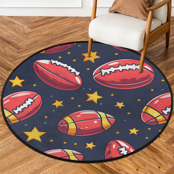 CURLYOOT Round Rug 3ft American Football Area Rug, Washable Circle Mat Non Slip Floor Carpet Mat, Cartoon Stars Soft Indoor Rugs for Entryway Living Room Dining Room Bedroom