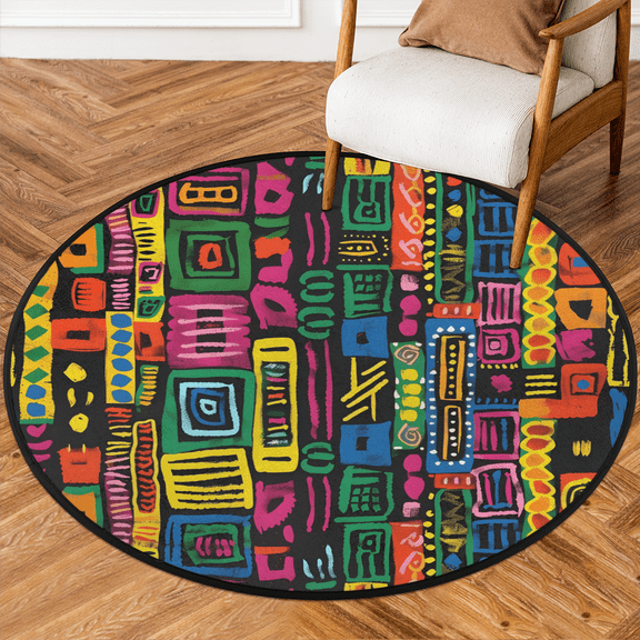 CURLYOOT Round Rug 3ft Boho Area Rug, Washable Circle Mat Non Slip Floor Carpet Mat, Aztec Western Bohemian Soft Indoor Rugs for Entryway Living Room Dining Room Bedroom