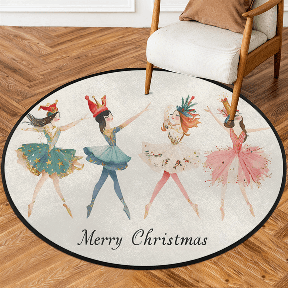 CURLYOOT Round Rug 3ft Cartoon Nutcrackers Colorful Xmas Area Rug, Washable Circle Mat Non Slip Floor Carpet Mat, Soft Indoor Rugs for Entryway Living Room Dining Room Bedroom
