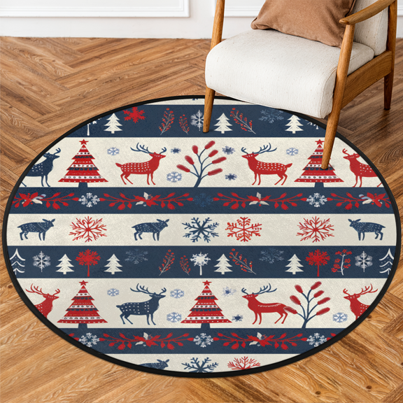 CURLYOOT Round Rug 3ft Christmas Boho Area Rug, Washable Circle Mat Non Slip Floor Carpet Mat, Farmhouse Soft Indoor Rugs for Entryway Living Room Dining Room Bedroom
