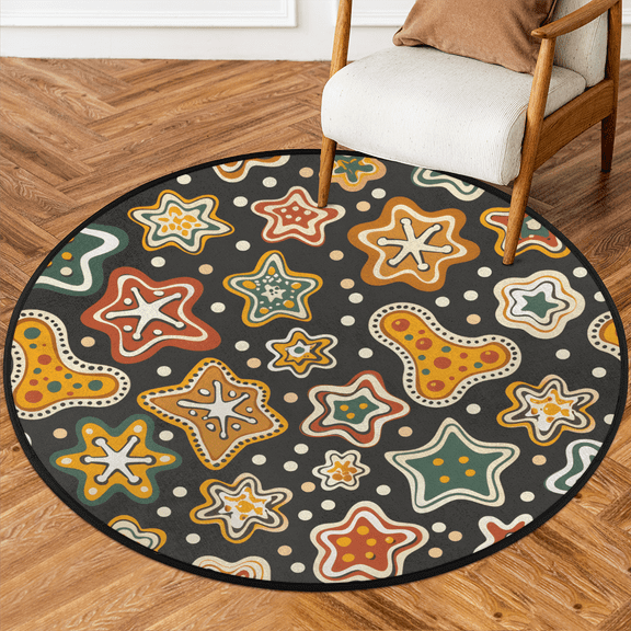 CURLYOOT Round Rug 3ft Christmas Cookies Area Rug, Washable Circle Mat Non Slip Floor Carpet Mat, Cute Geometric Soft Indoor Rugs for Entryway Living Room Dining Room Bedroom