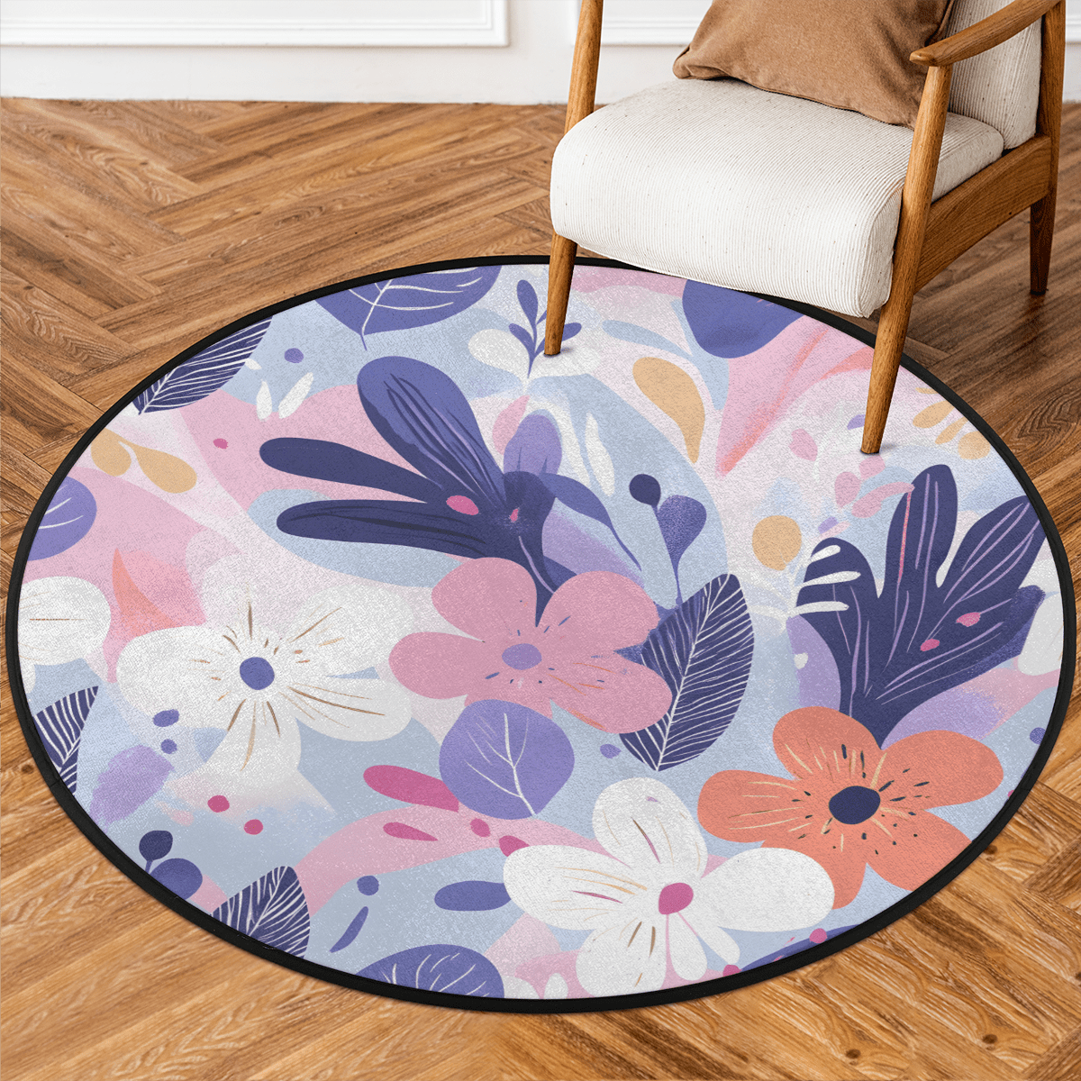 CURLYOOT Round Rug 3ft Cute Floral Area Rug, Washable Circle Mat Non ...