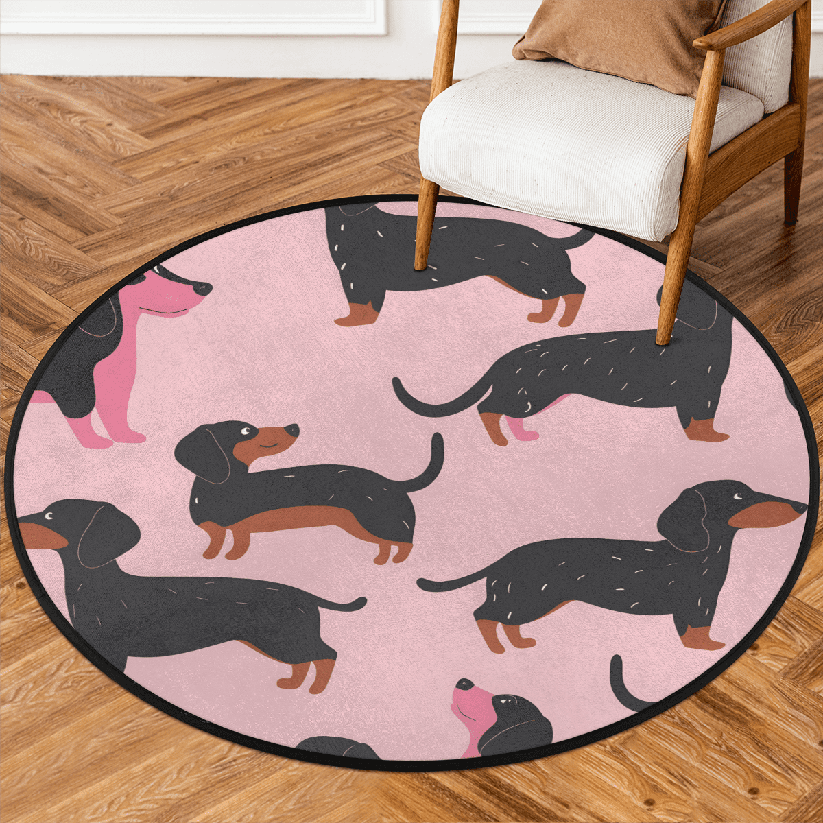 CURLYOOT Round Rug 3ft Dachshund Dogs Area Rug, Washable Circle Mat Non ...